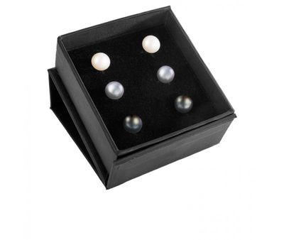 Sterling Silver 7-8mm Trio of Multicolored Pearl Earrings