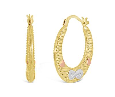10K Tri-Colour Heart Infinity Creole Hoop Earrings