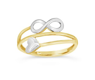 10K Yellow and White Gold Infinity Heart Ring