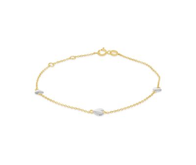 10K Yellow and White Gold 10" 3 Stations Heart Anklets