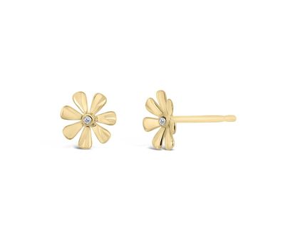 10K Yellow Gold Cubic Zirconia Flower Stud Earrings