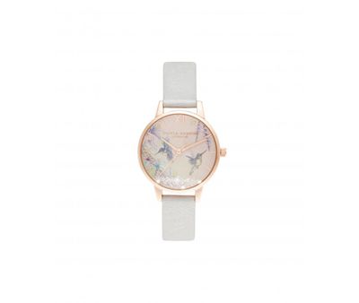 Olivia Burton Wishing Wings Midi Shimmer Pearl Color Leather Strap Watch