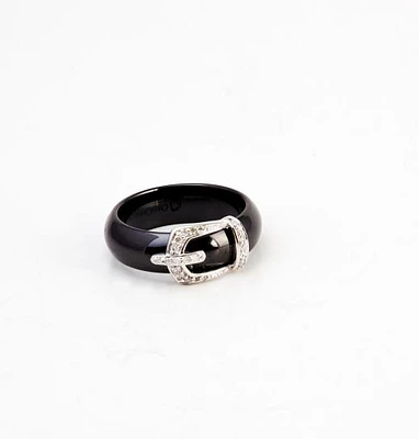 Black Ceramic Diamond Ring Size 6