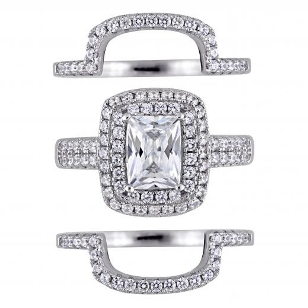 Julianna B Sterling Silver Emerald-Shape Cubic Zirconia Halo Bridal Set