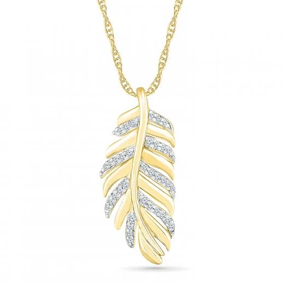 10K White Gold 0.10CTW Diamond Feather Pendant