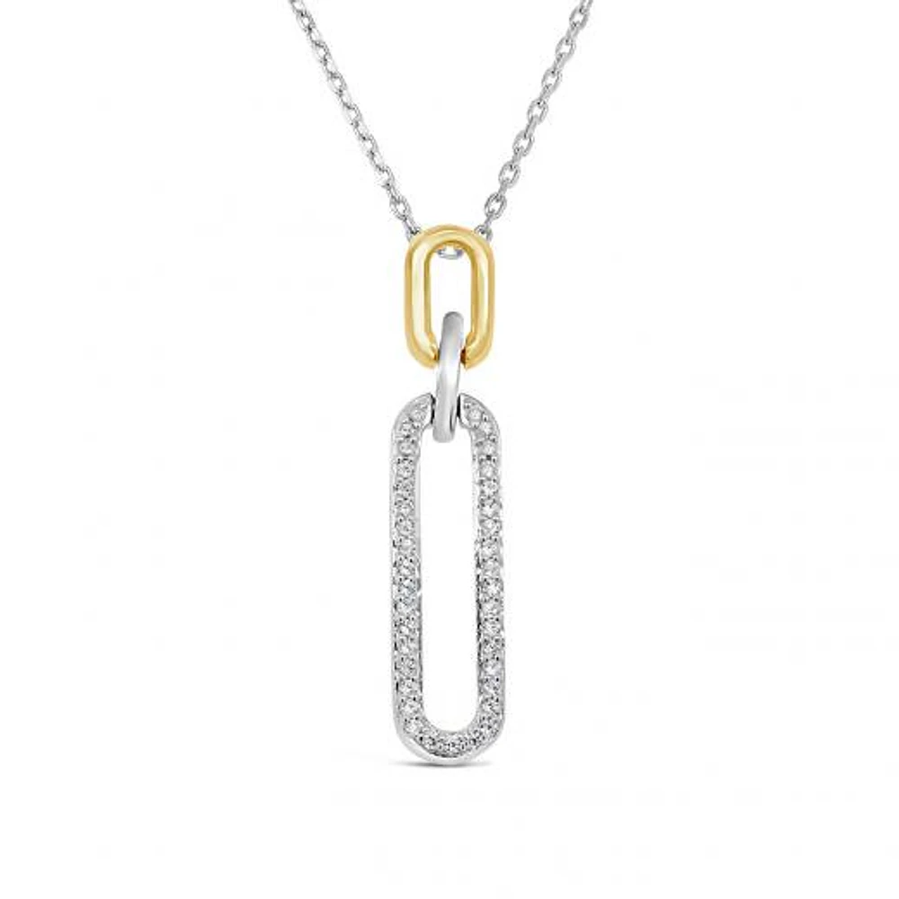 Sterling Silver & 10K Yellow Gold 0.11CTW Diamond Paperclip Pendant