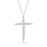 10K White Gold 0.29CTW Diamond Pointed Cross Pendant
