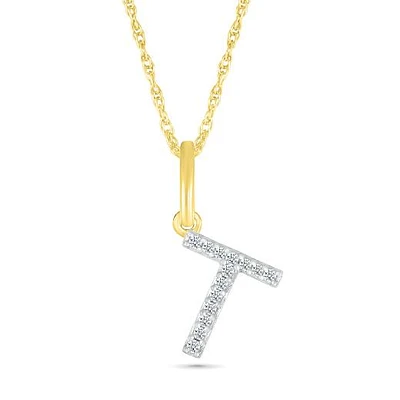 10K Yellow Gold & Diamond "T" Initial Pendant