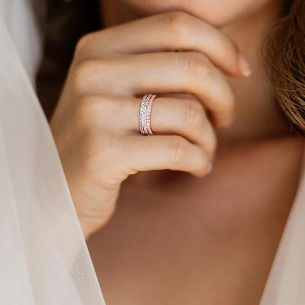 Julianna B 10K Tri-Colour Gold Created Sapphire Stackable Anniversary Rings