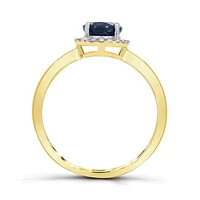 10K Yellow Gold Sapphire and Diamond Halo Ring