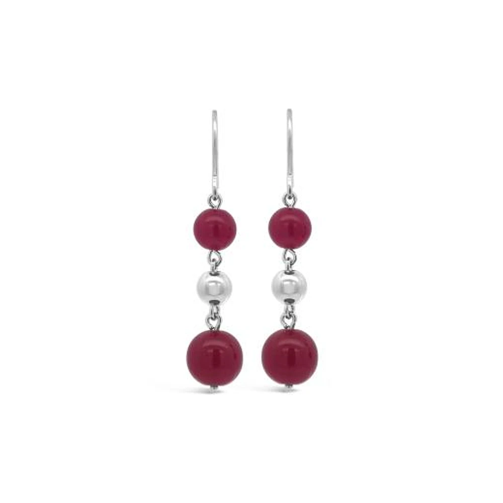 Sterling Silver Ruby Bead Drop Earrings