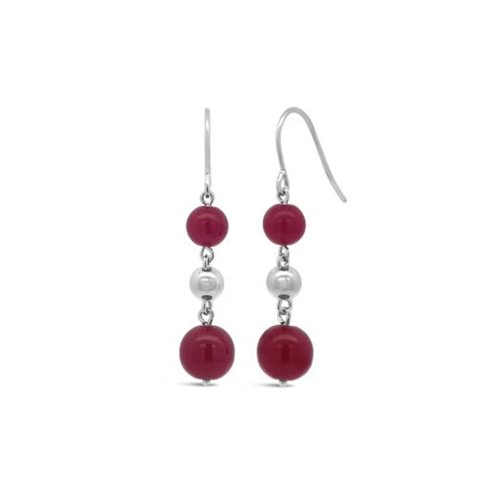 Sterling Silver Ruby Bead Drop Earrings