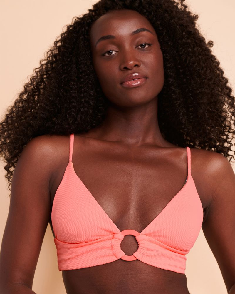 CORAL PEONY Reversible Long Triangle Bikini Top