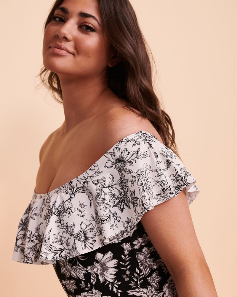 TOILE FLORAL Off the Shoulder One-piece Swimsuit