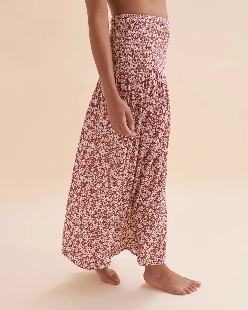 Floral Smoked Waist Maxi Skirt