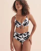 Black & White Abstract Push-up Plunge Bikini Top