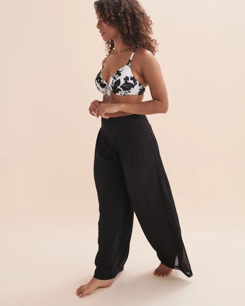 Wide Leg Pants with Side Crochet Details
