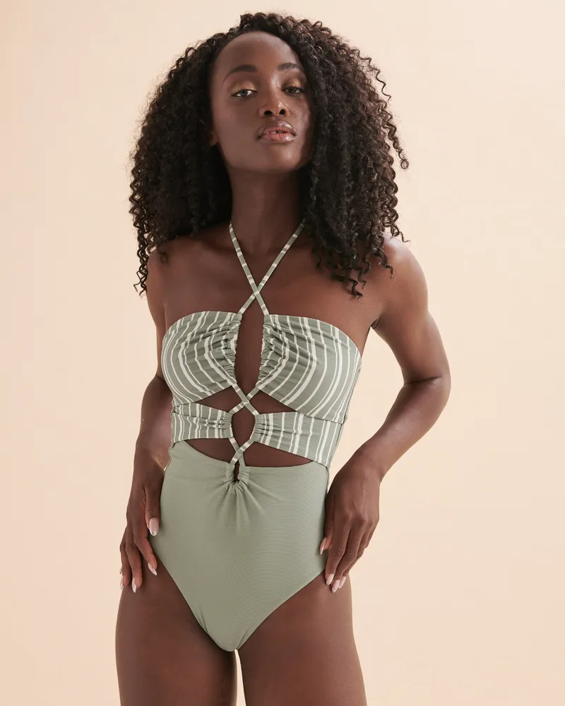 SOLID Textured Racerback One-piece Swimsuit