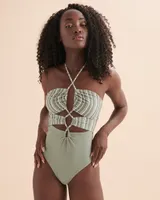 Textured STRIPES Plunge One-Piece Swimsuit