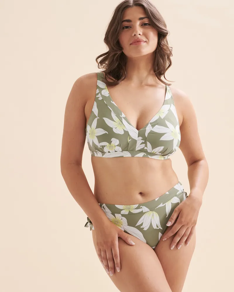 Green Floral D Cup Bralette Bikini Top