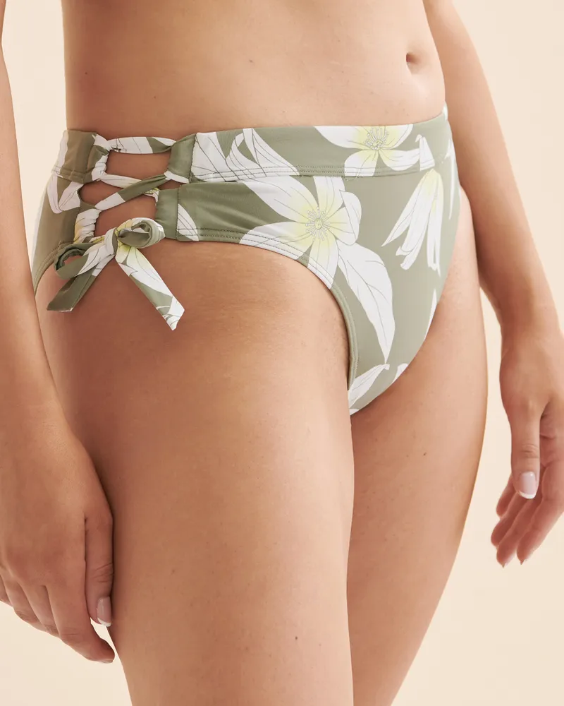 Green Floral Side Tie Bikini Bottom