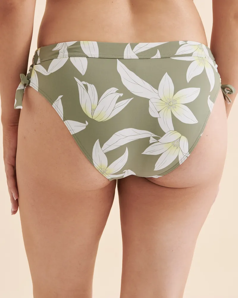 Bas de bikini noué aux hanches vert floral