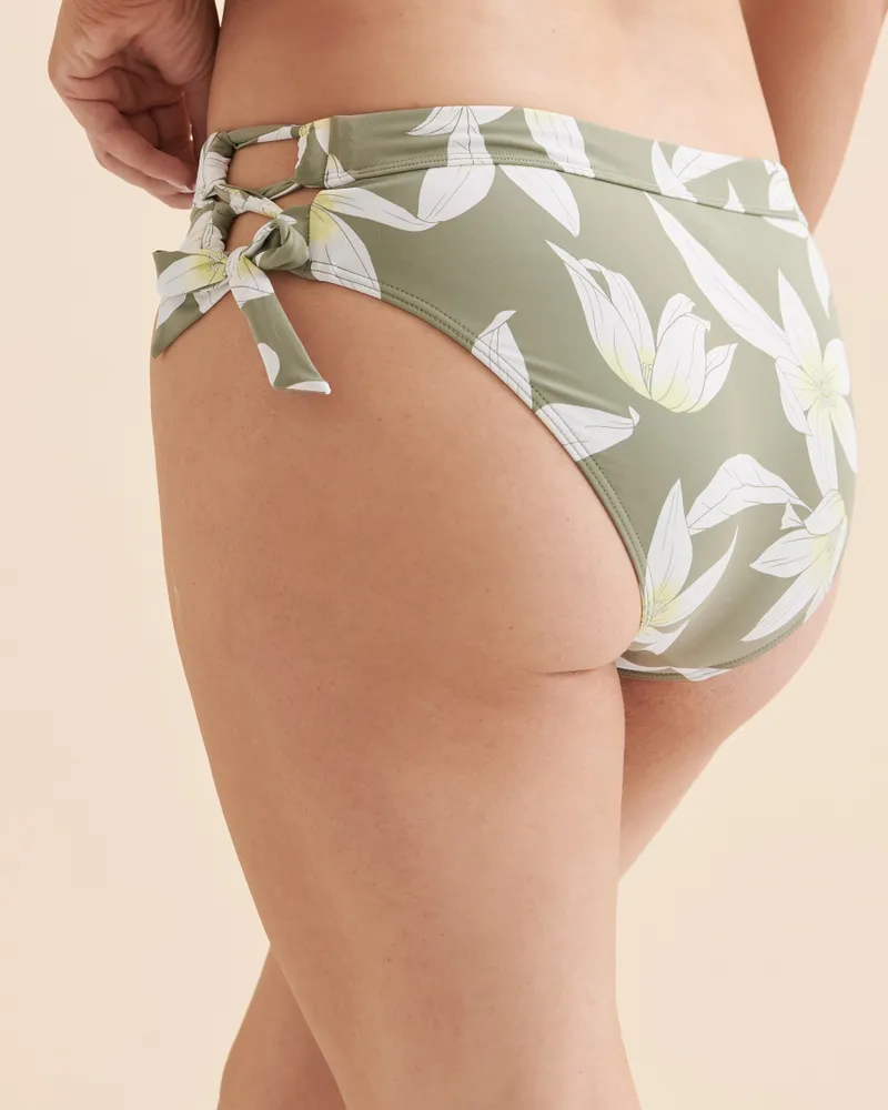 Green Floral Side Tie Bikini Bottom