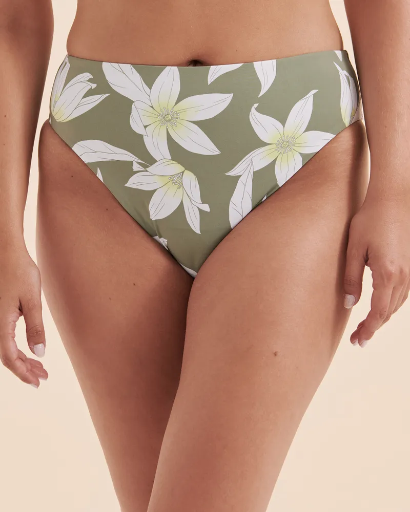 Bas de bikini taille haute vert floral