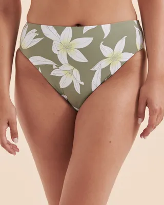 Green Floral High Waist Bikini Bottom