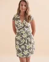 Robe courte cache-cœur vert floral