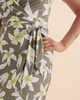 Green Floral Wrap Short Dress