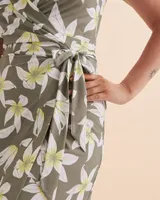 Robe courte cache-cœur vert floral