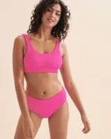 Flamingo Pink Ribbed Cheeky High Waist Bikini Bottom