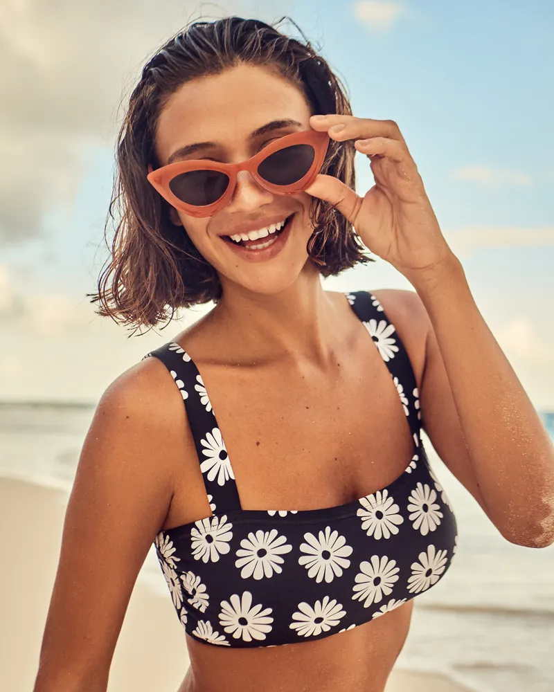 Floral D Cup Bandeau Bikini Top