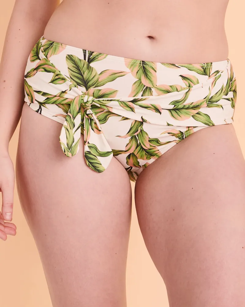 Jungle Leaves Draped High Waist Bikini Bottom