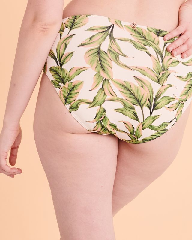 Jungle Leaves Draped High Waist Bikini Bottom