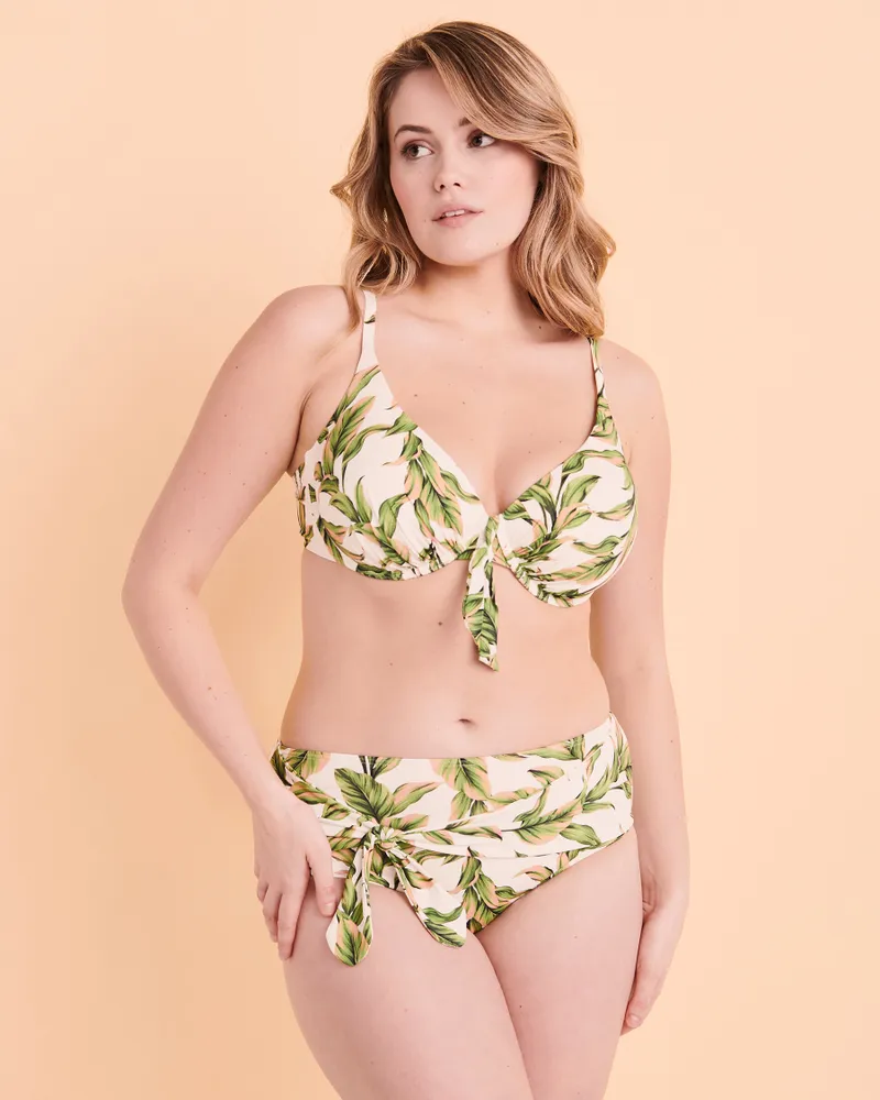 Jungle Leaves Draped High Waist Bikini Bottom