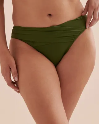 Solid V-Cut Pleated Bikini Bottom