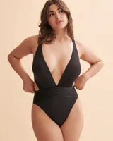 Rib  Deep Plunge One-Piece Swimsuit