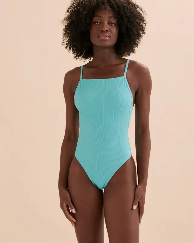 SOLID Textured Racerback One-piece Swimsuit
