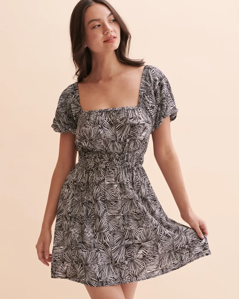 Palm Leaves Short Sleeve Dress