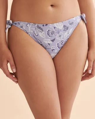 Blue Floral Side Tie Bikini Bottom
