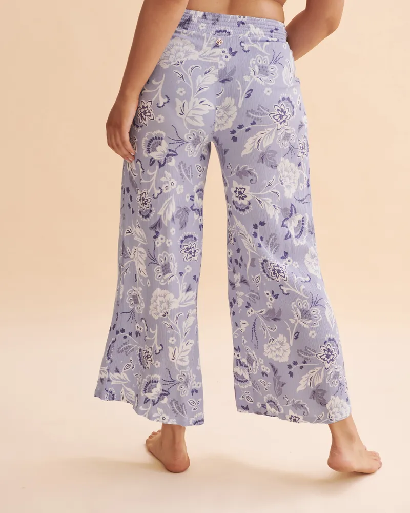 Blue Floral Wide Leg Pants