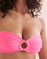 Taffy Pink Ribbed Bandeau Bikini Top