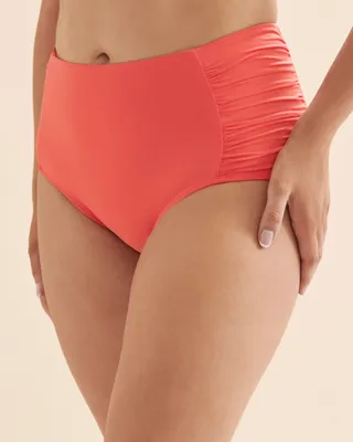 Solid Shirred Side High Waist Bikini Bottom
