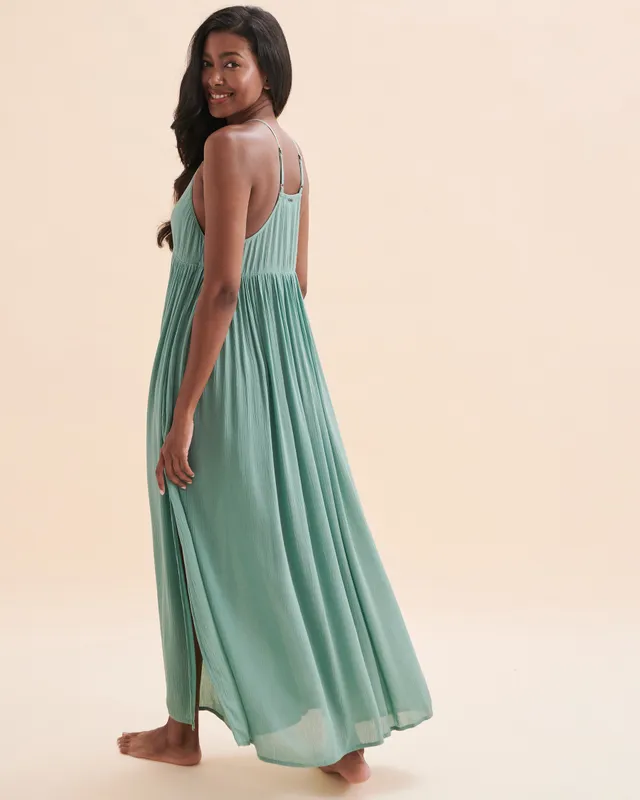 Sheer Mock Neck Maxi Dress