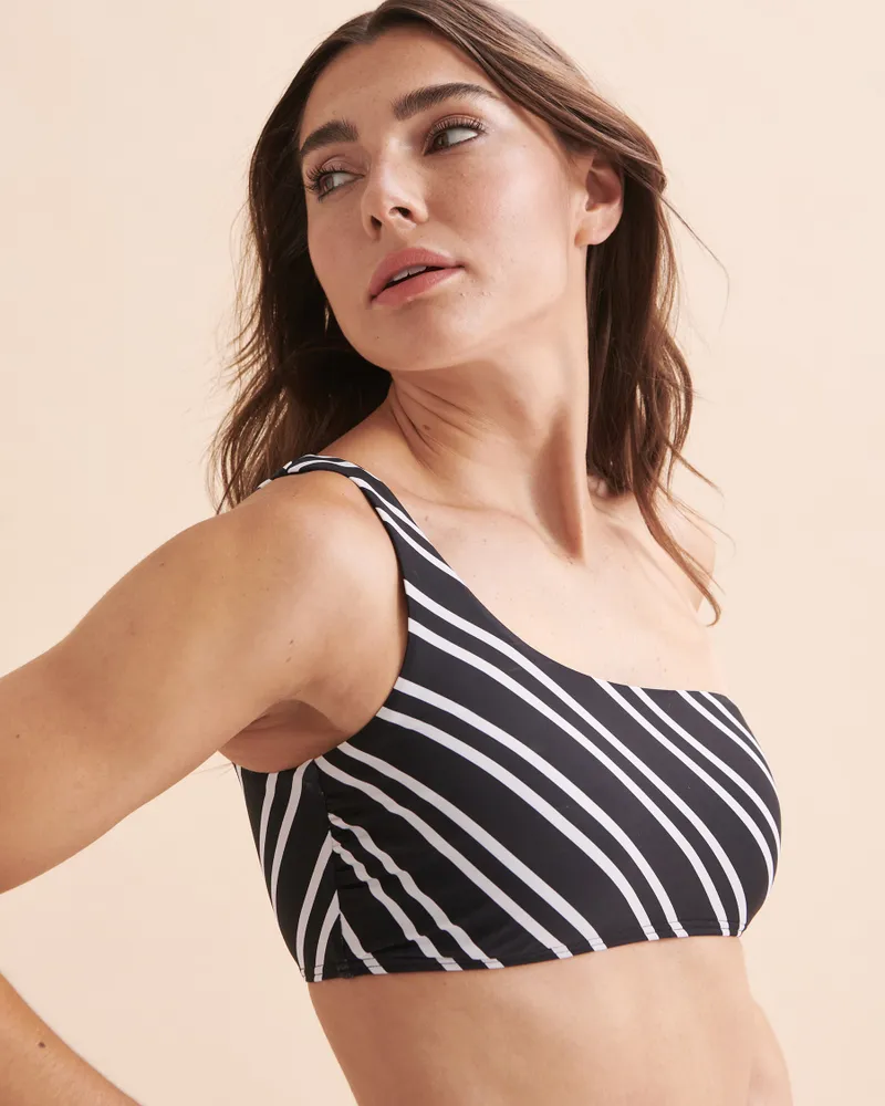 Stripes One Shoulder Bandeau Bikini Top