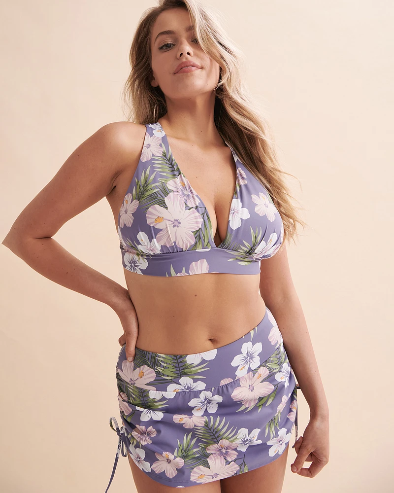 Bas de bikini jupe taille haute à fleurs tropicales