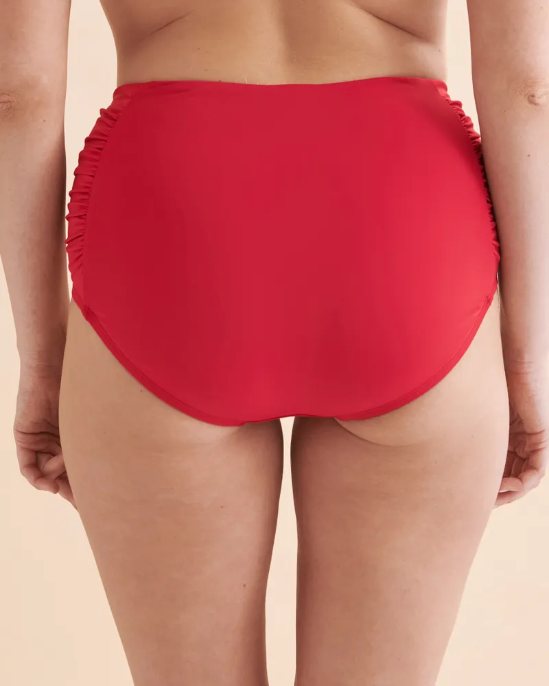 Solid Shirred Side High Waist Bikini Bottom