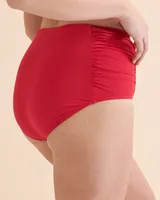Solid Shirred Side High Waist Bikini Bottom